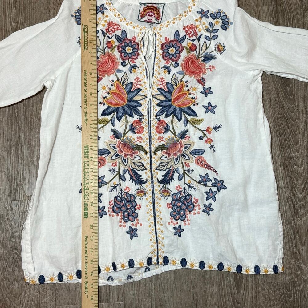 Johnny Was Linen Tiwa Blouse Tunic Top Small Boho Floral Peasant White - Picture 13 of 15